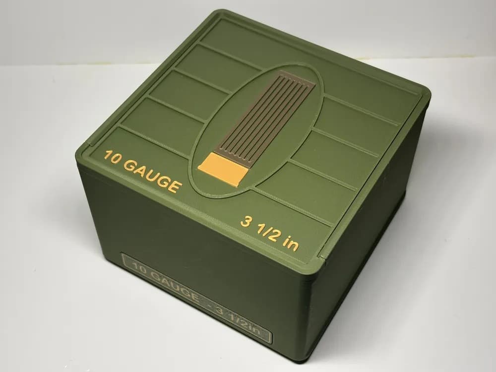 Ammo Storage Box - 10 Gauge Shotgun - 25 Shells closed view product photo; ammunition not included