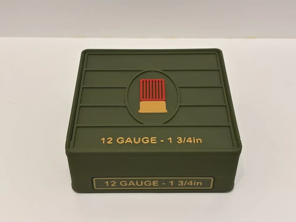 Ammo Storage Box 12 Gauge 1-3/4 25 Shells / Rounds front view product photo; ammunition not included