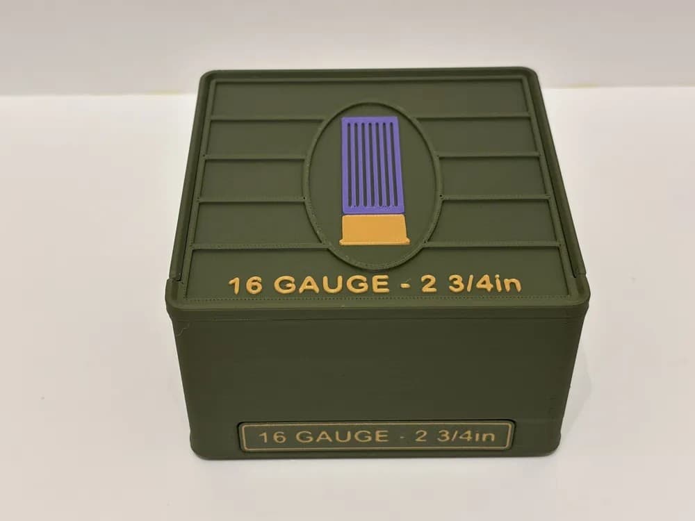 Ammo Storage Box 16 Gauge 2-3/4 in 25 Shells / Rnd front view product photo; ammunition not included