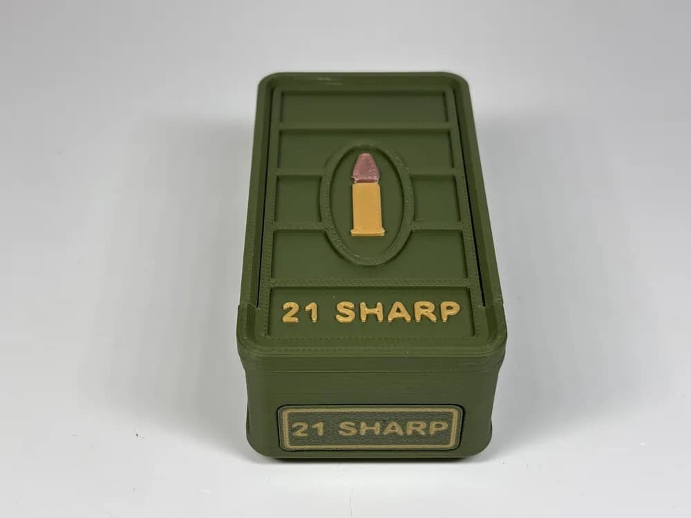 Ammo Storage Box 21 Sharp 50 Round front view product photo; ammunition not included