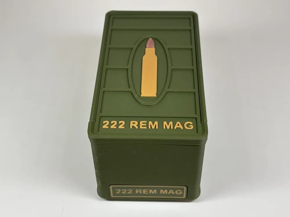 Ammo Storage Box - .222 Rem Mag - 50 Rounds front view product photo; ammunition not included
