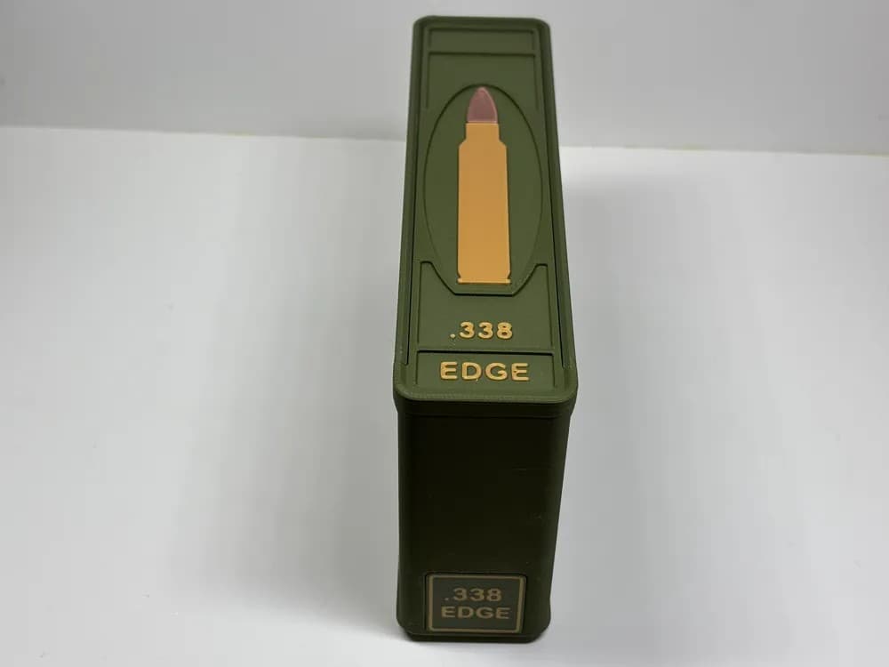 Ammo Storage Box - .338 EDGE - 20 Rounds front view product photo; ammunition not included