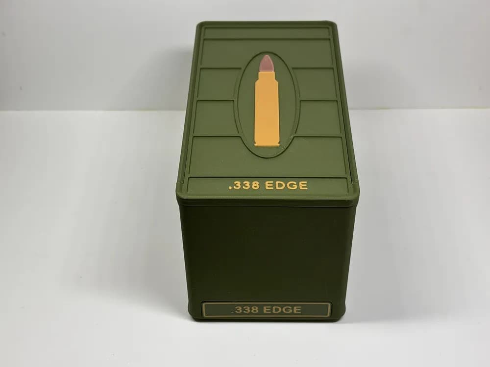 Ammo Storage Box - .338 EDGE - 50 Round front view product photo; ammunition not included