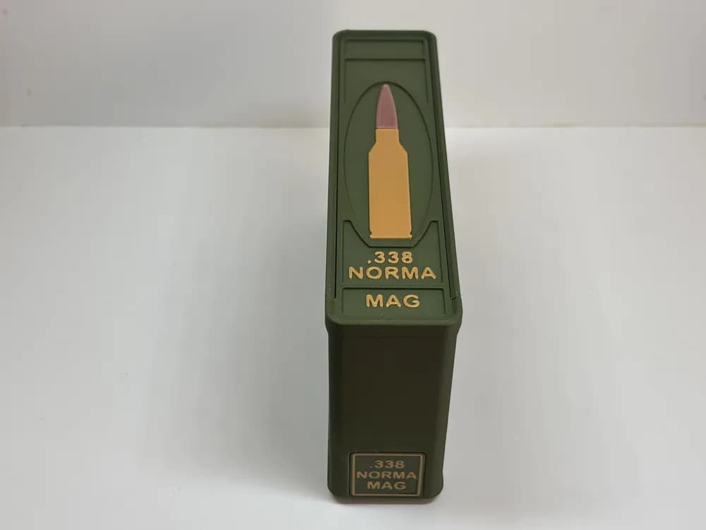 Ammo Storage Box - .338 NORMA - 20 Rounds front view product photo; ammunition not included