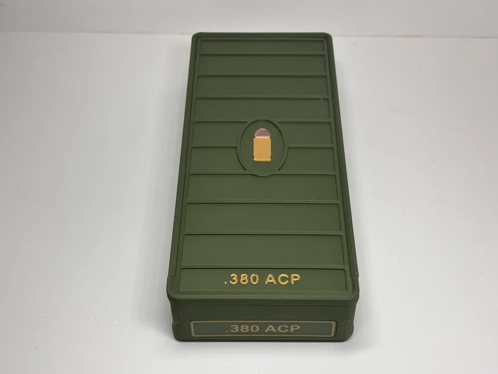 Ammo Storage Box - .380 ACP - 102 Rounds front view product photo; ammunition not included