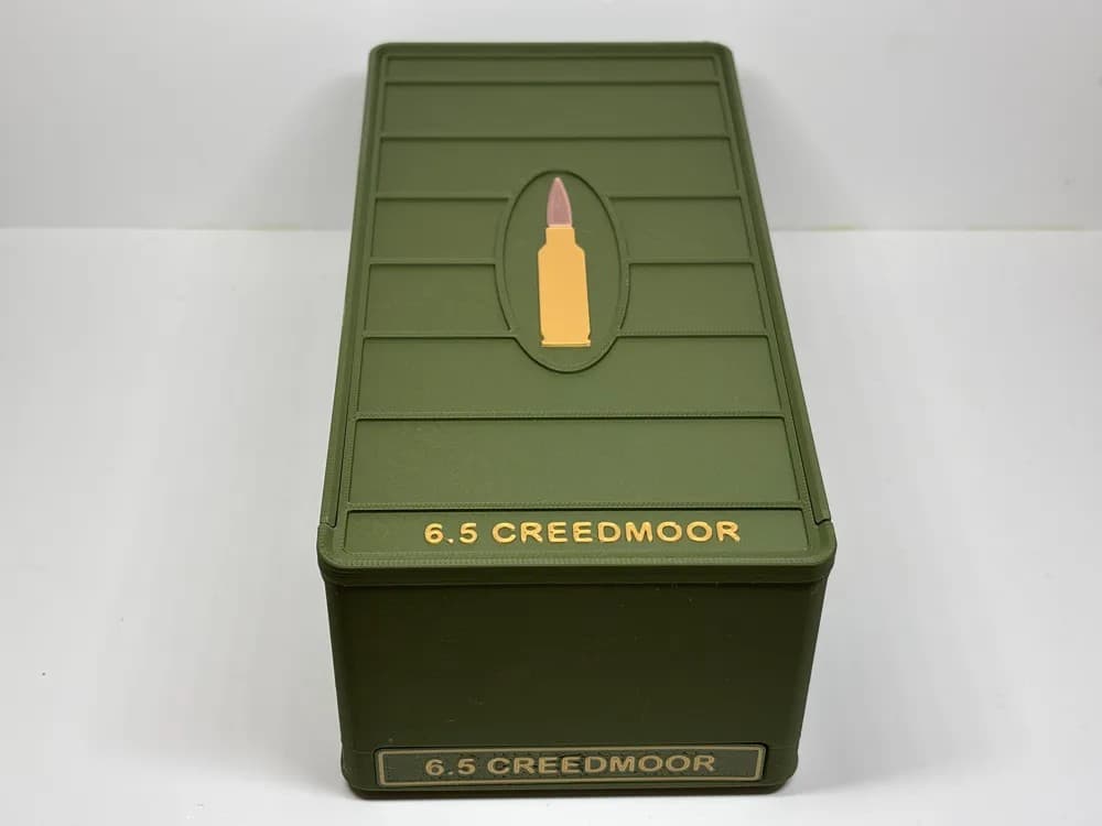 Ammo Storage Box - 6.5 CREEDMOOR - 105 Rounds front view product photo; ammunition not included