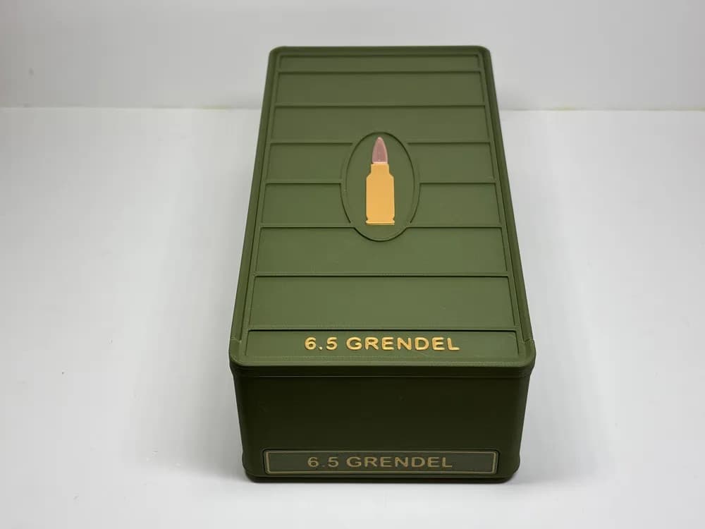 Ammo Storage Box - 6.5 Grendel - 105 Rounds front view product photo; ammunition not included