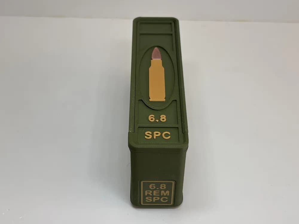 Ammo Storage Box - 6.8 REM SPC - 20 Rounds front view product photo; ammunition not included