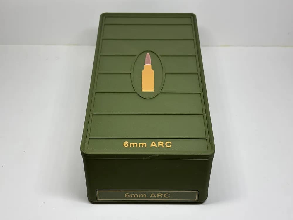 Ammo Storage Box - 6mm ARC - 105 Rounds front view product photo; ammunition not included