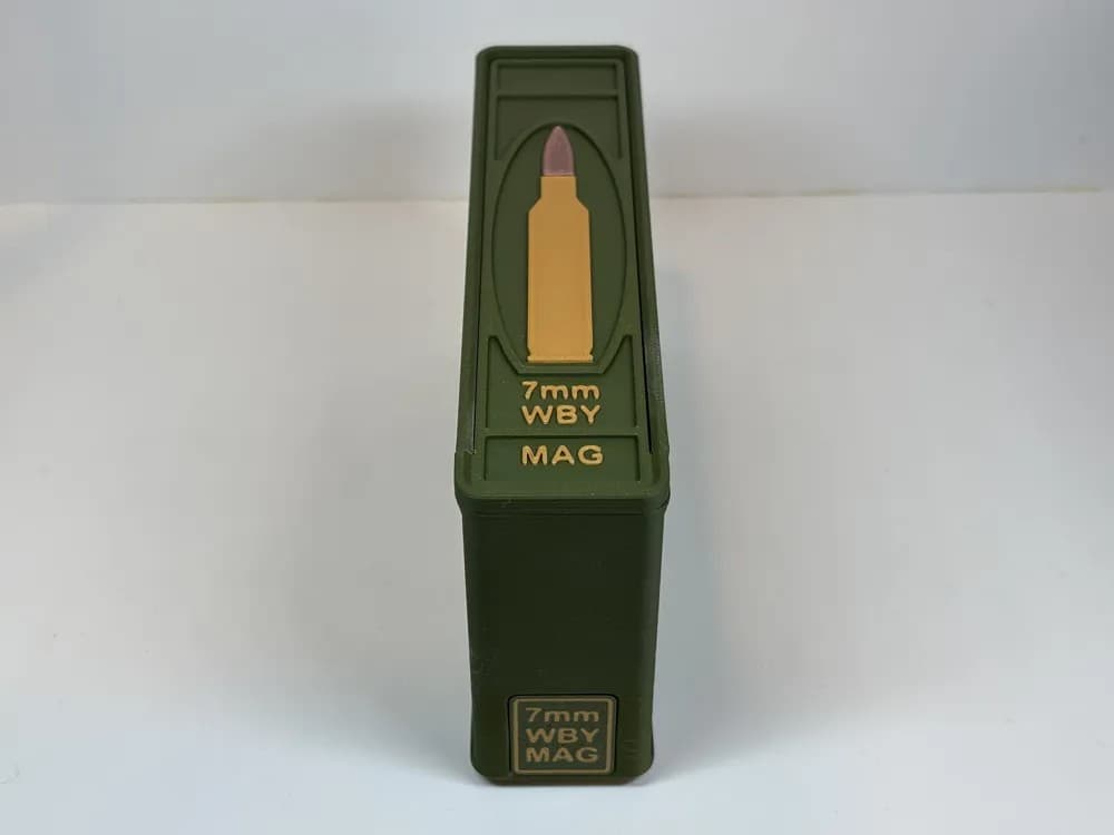 Ammo Storage Box 7mm Weatherby Magnum 20 Rounds front view product photo; ammunition not included
